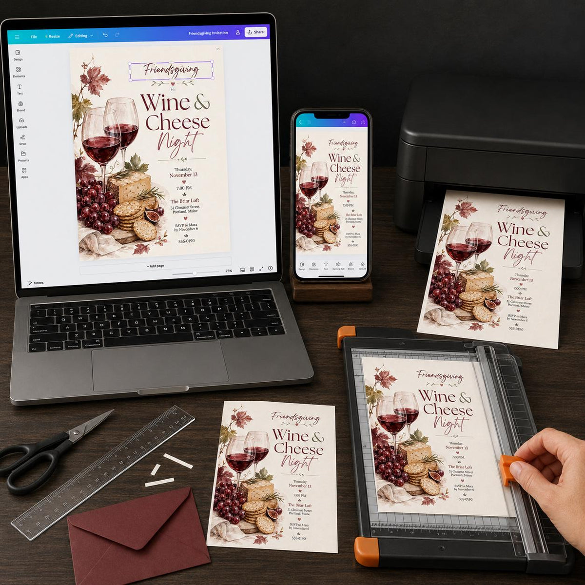 Friendsgiving Wine and Cheese Invitation — digital invitation, instant download