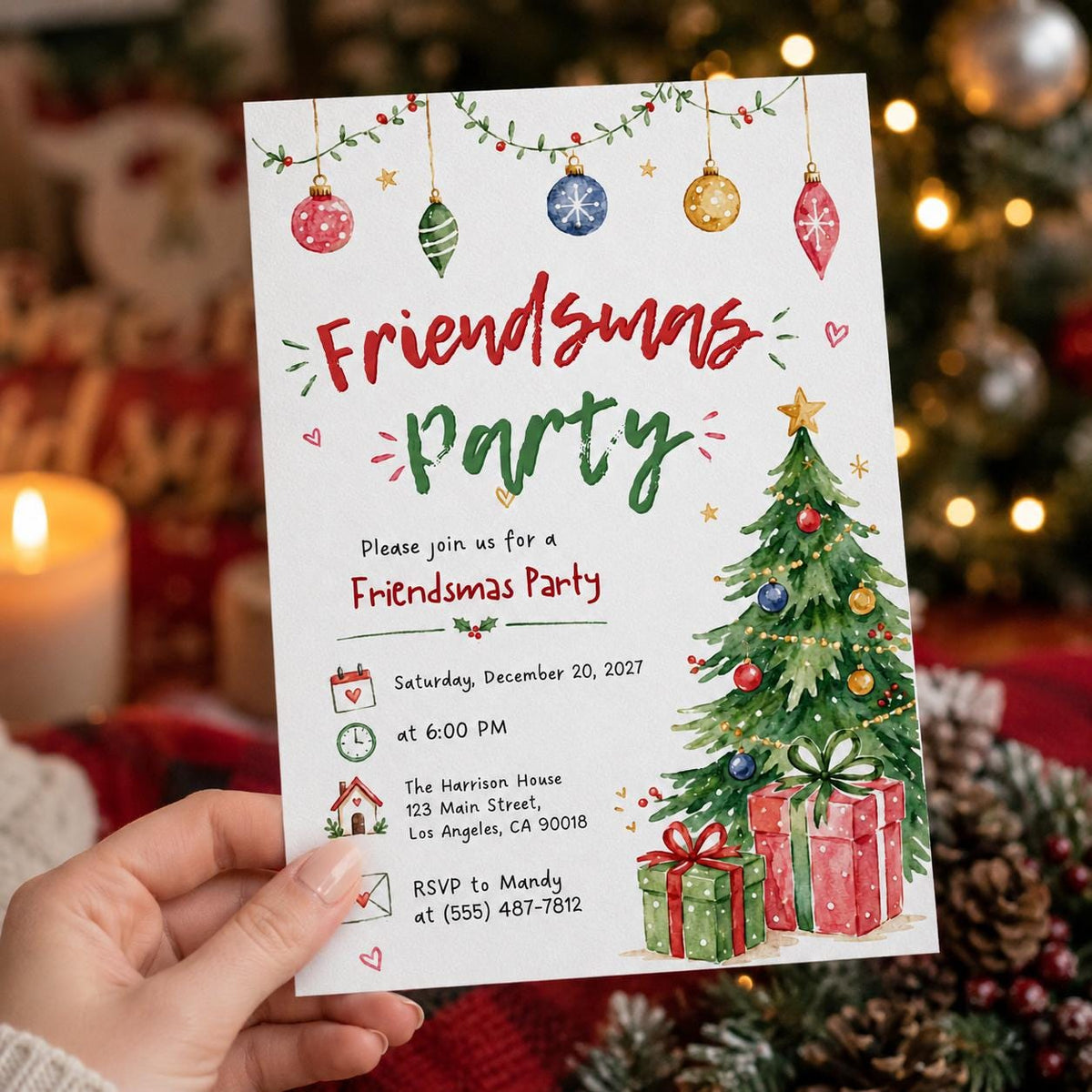 Friendsmas Party Invitation — print-ready Christmas celebration design from VoltBy