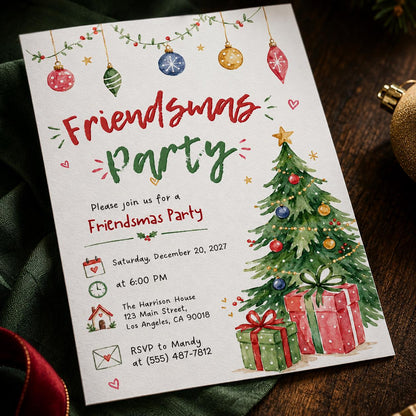 Friendsmas Party Invitation — Christmas celebration stationery by VoltBy