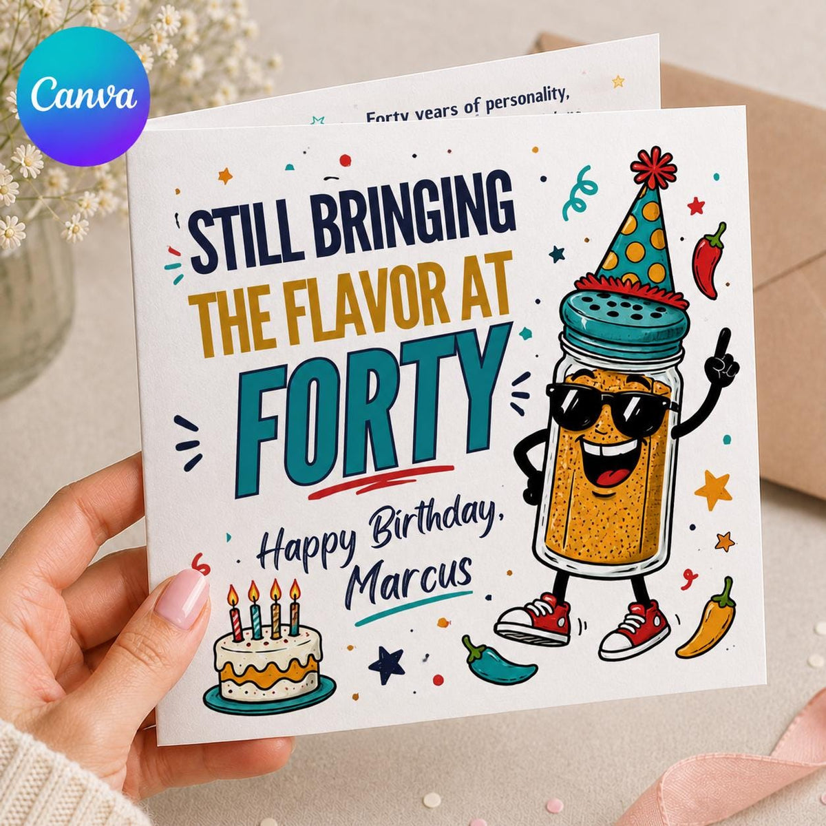 Funny 40th Birthday Greeting Card — editable Canva template