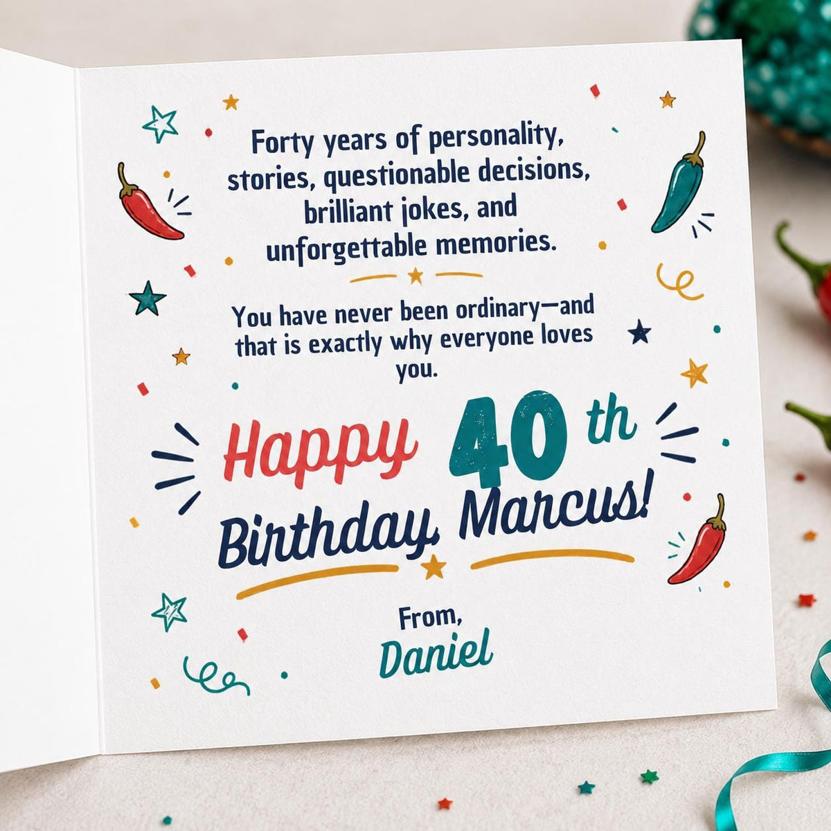 Funny 40th Birthday Greeting Card — print-ready 40th birthday party design from VoltBy