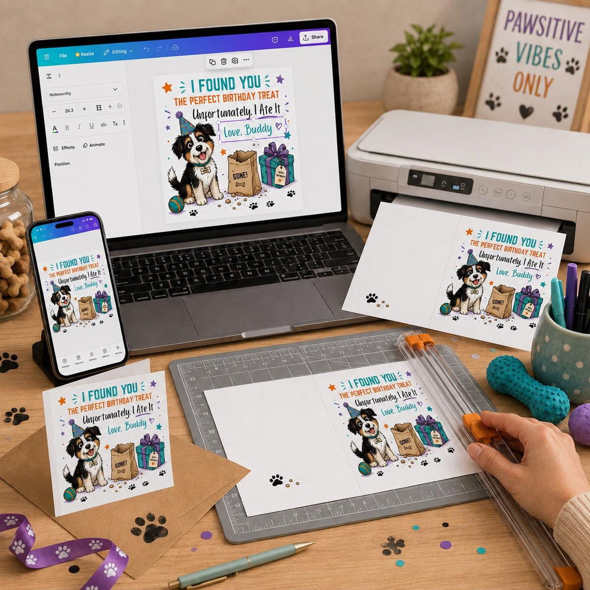 Funny Dog Birthday Greeting Card — print-ready birthday party design from VoltBy