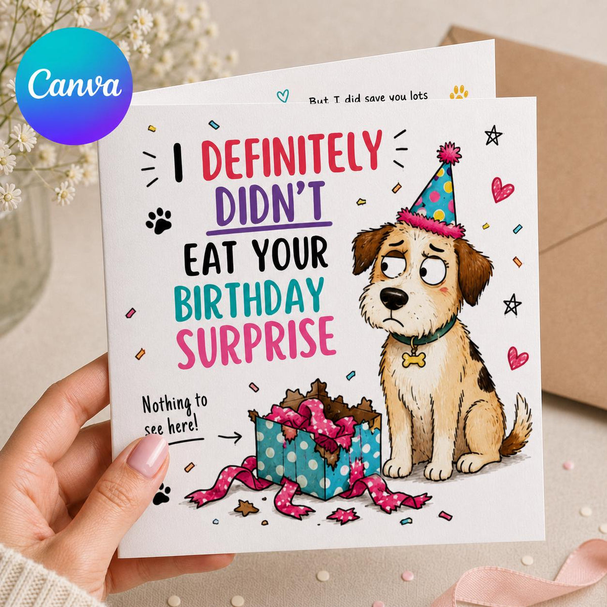 Funny Dog Birthday Greeting Card from the Dog — editable Canva template