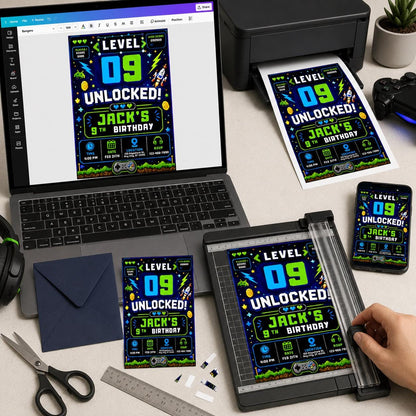 Gamer 9th Birthday Invitation for Boys — invitation you personalize in Canva