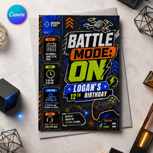Gaming 12th Birthday Gamer Invitation for Boys — editable Canva template