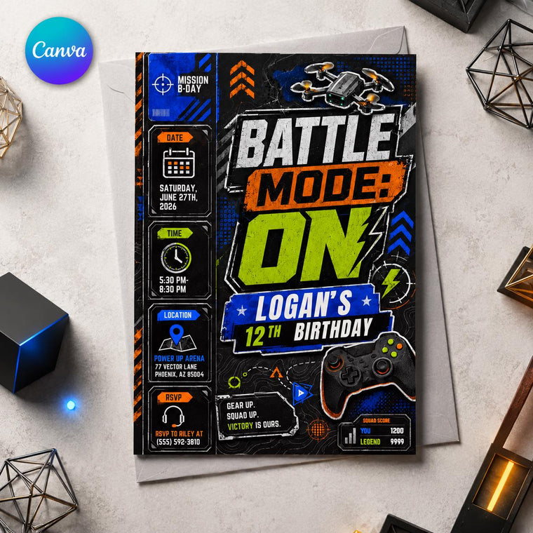 Gaming 12th Birthday Gamer Invitation for Boys