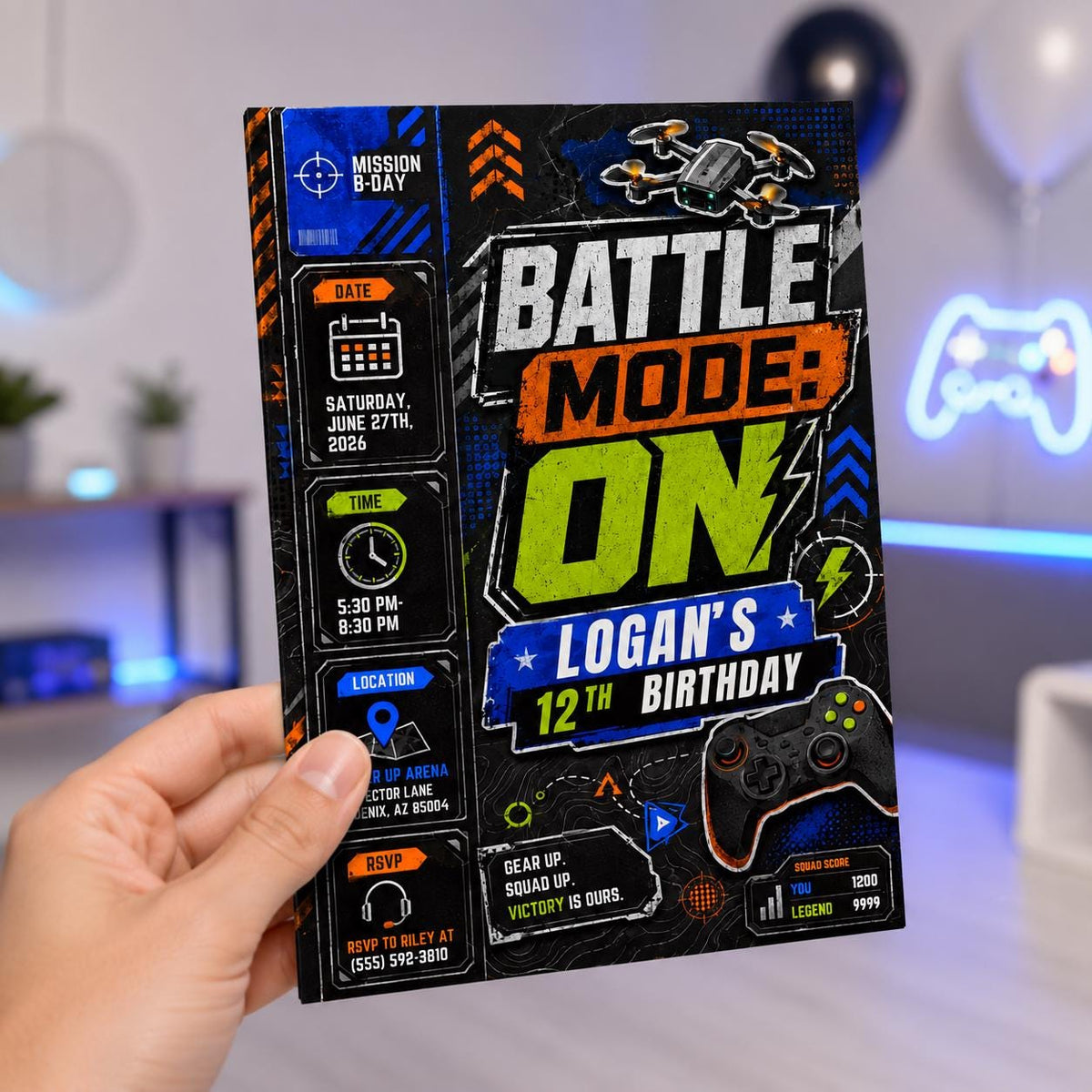 Gaming 12th Birthday Gamer Invitation for Boys — 12th birthday party stationery by VoltBy
