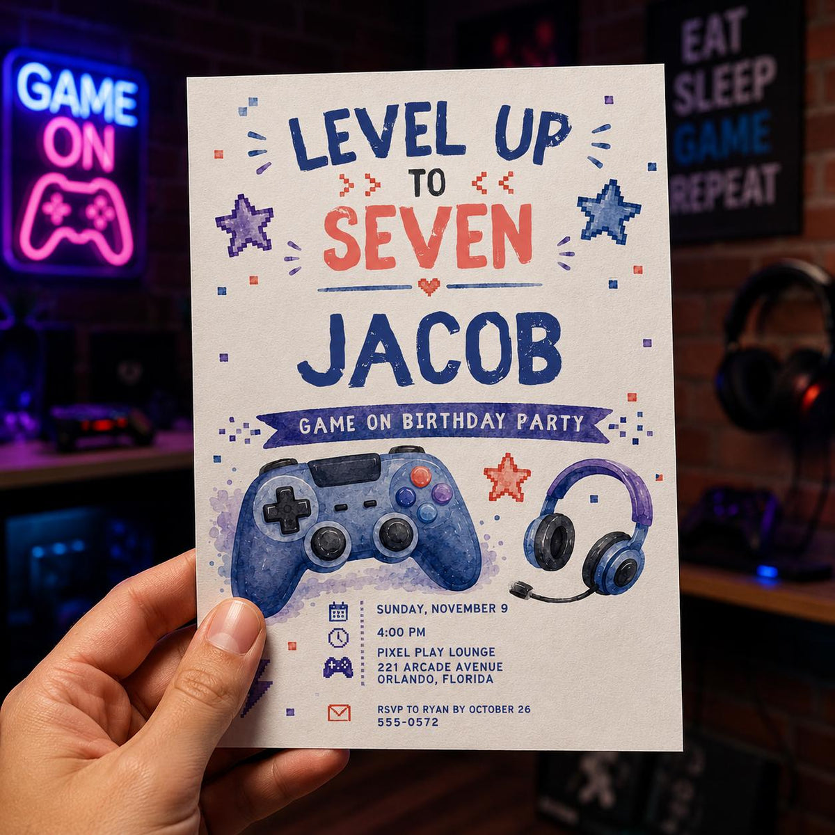 Gaming Birthday Invitation — print-ready birthday party design from VoltBy