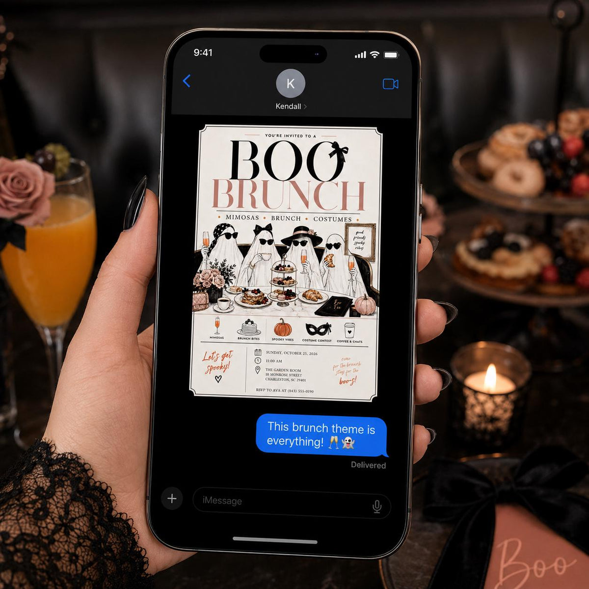 Ghost Boo Brunch Invitation for Girls — invitation you personalize in Canva