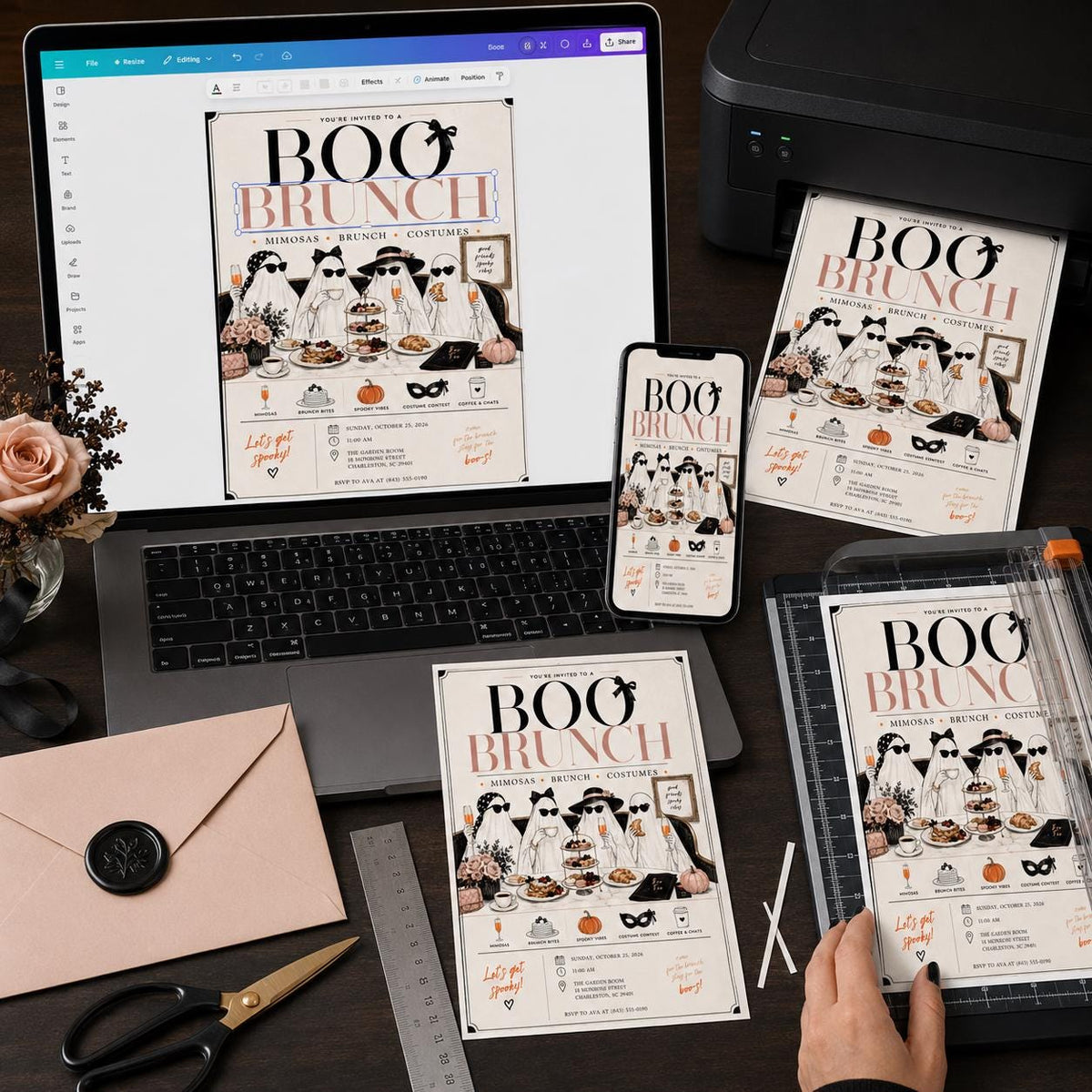 Ghost Boo Brunch Invitation for Girls — digital invitation, instant download