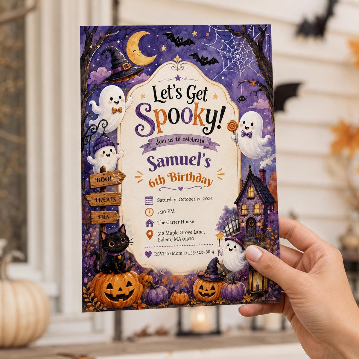 Ghost Halloween 6th Birthday Invitation — print-ready 6th birthday party design from VoltBy