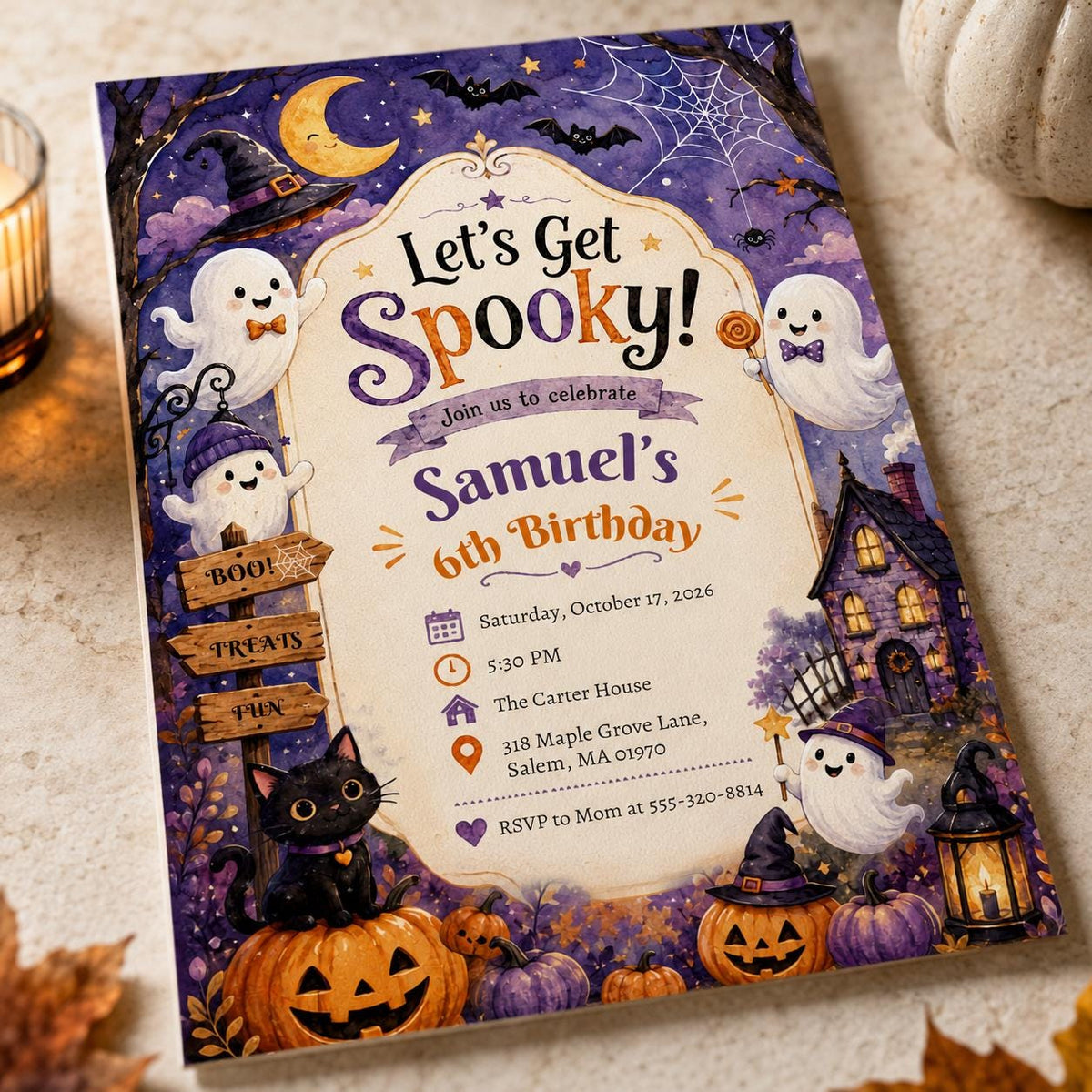 Ghost Halloween 6th Birthday Invitation — 6th birthday party stationery by VoltBy