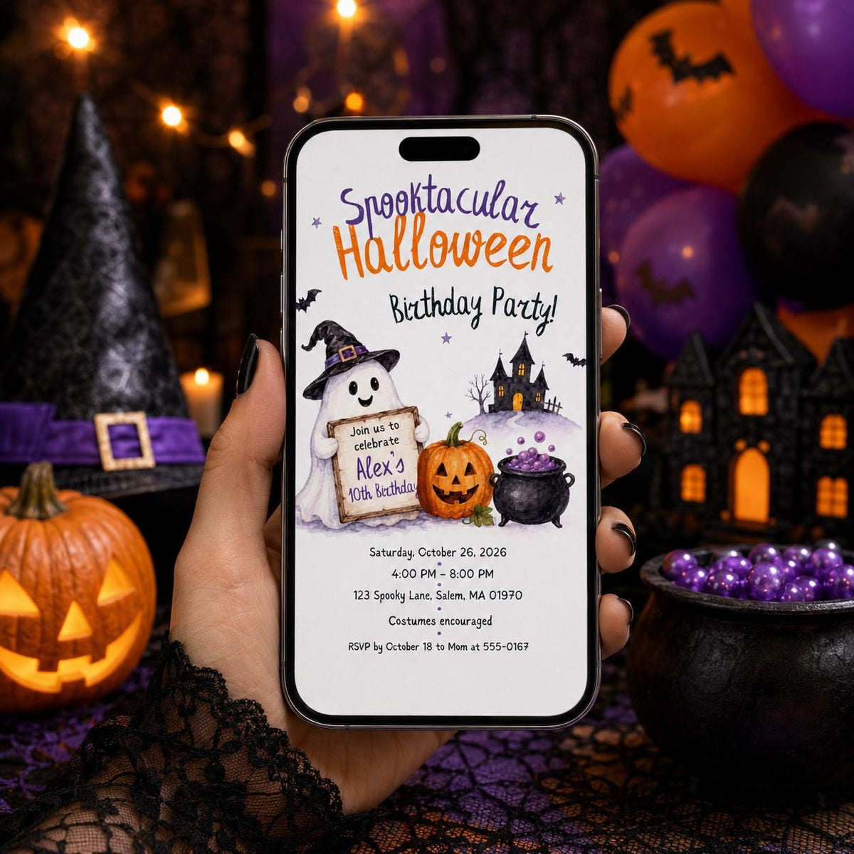 Ghost Halloween Birthday Invitation: Spooktacular Ghost Party for Kids — print-ready birthday party design from VoltBy