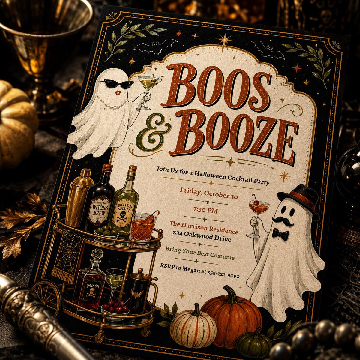 Ghost Halloween Cocktail Party Invitation — invitation you personalize in Canva