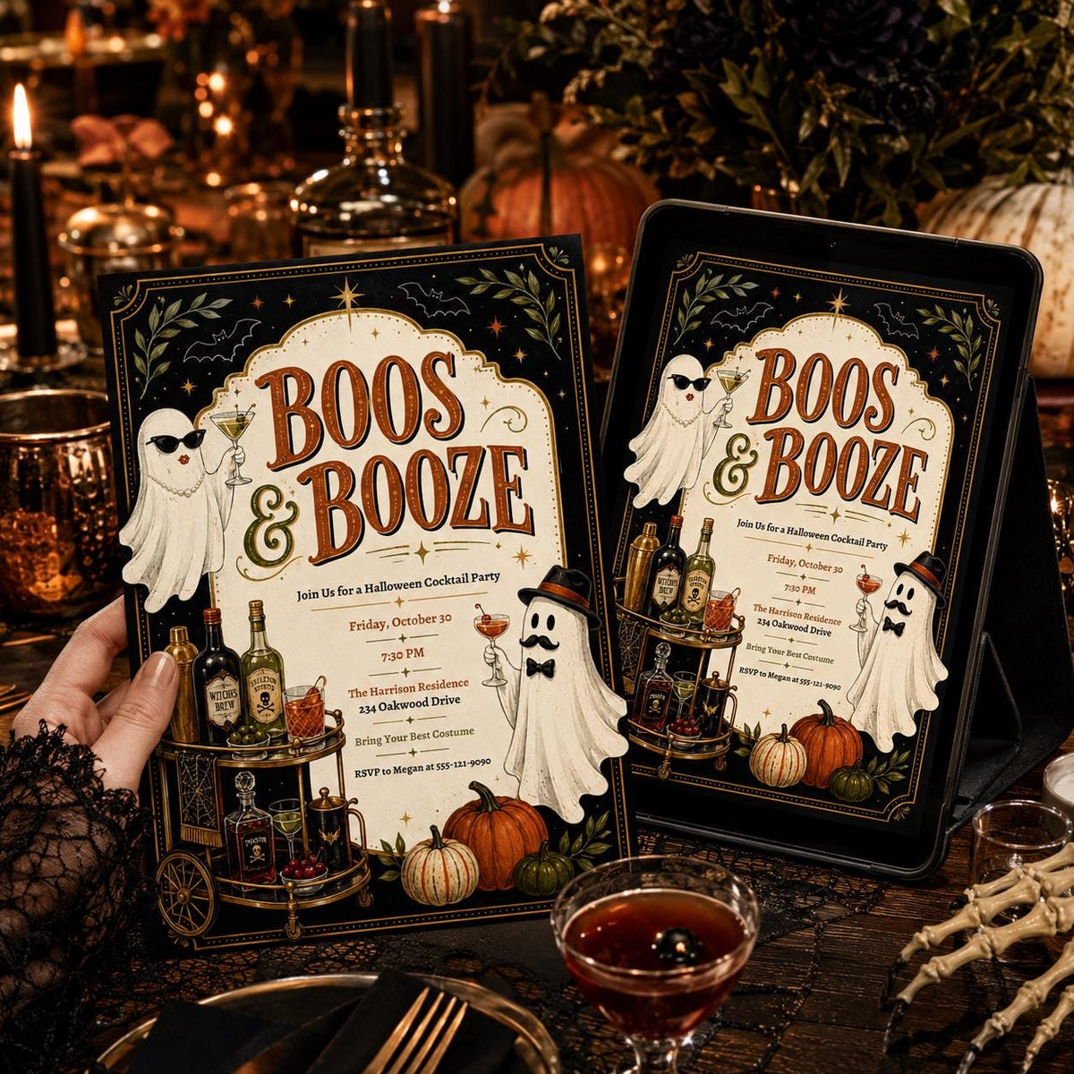 Ghost Halloween Cocktail Party Invitation — print-ready Halloween party design from VoltBy
