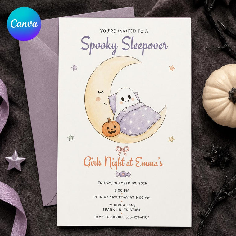 Ghost Halloween Sleepover Invitation for Girls