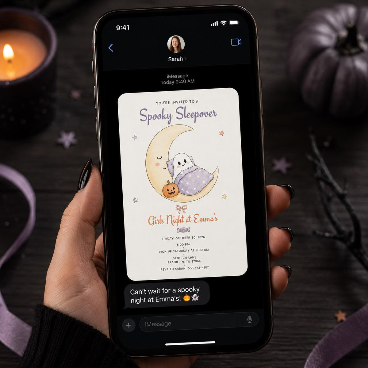 Ghost Halloween Sleepover Invitation for Girls — invitation you personalize in Canva