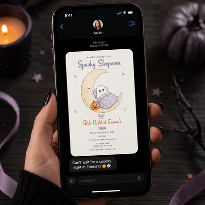Ghost Halloween Sleepover Invitation for Girls — invitation you personalize in Canva