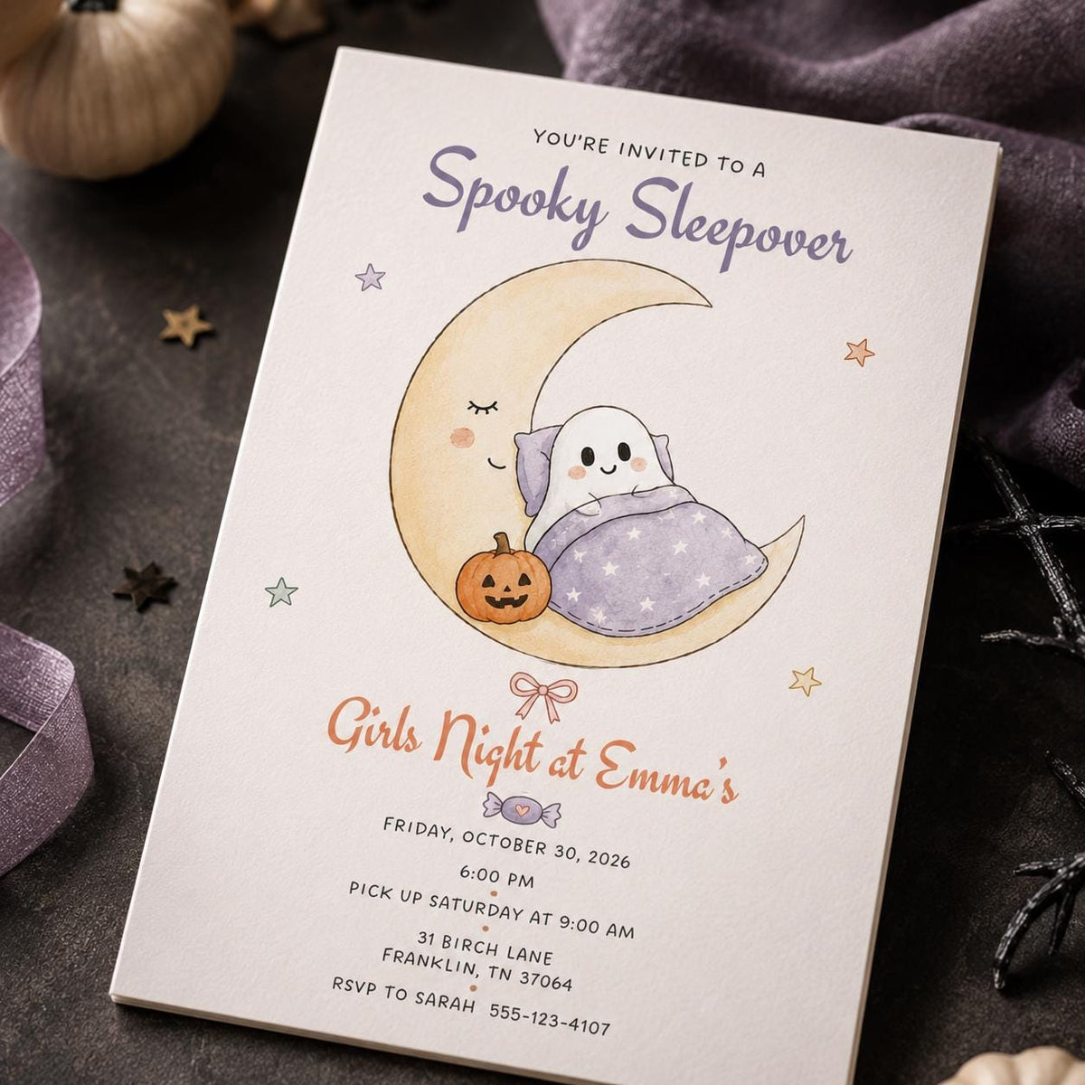Ghost Halloween Sleepover Invitation for Girls — Halloween party stationery by VoltBy