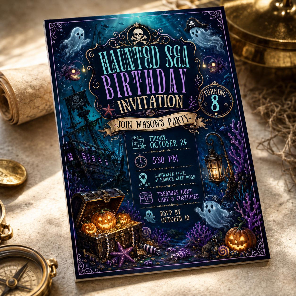 Ghost Haunted Pirate Birthday Invitation — house design