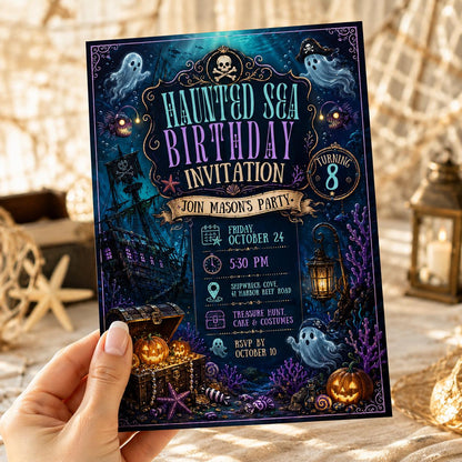 Ghost Haunted Pirate Birthday Invitation — print-ready birthday party design from VoltBy