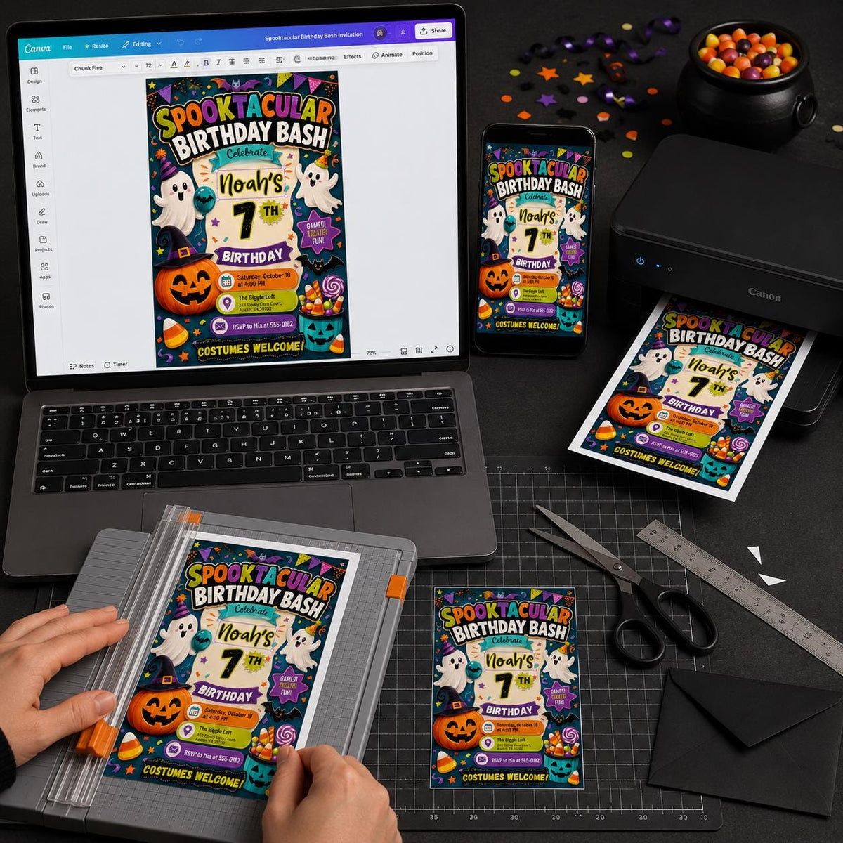 Ghost Spooktacular 7th Birthday Invitation — invitation you personalize in Canva