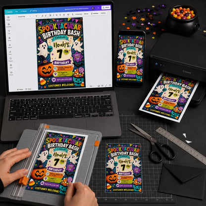 Ghost Spooktacular 7th Birthday Invitation — invitation you personalize in Canva