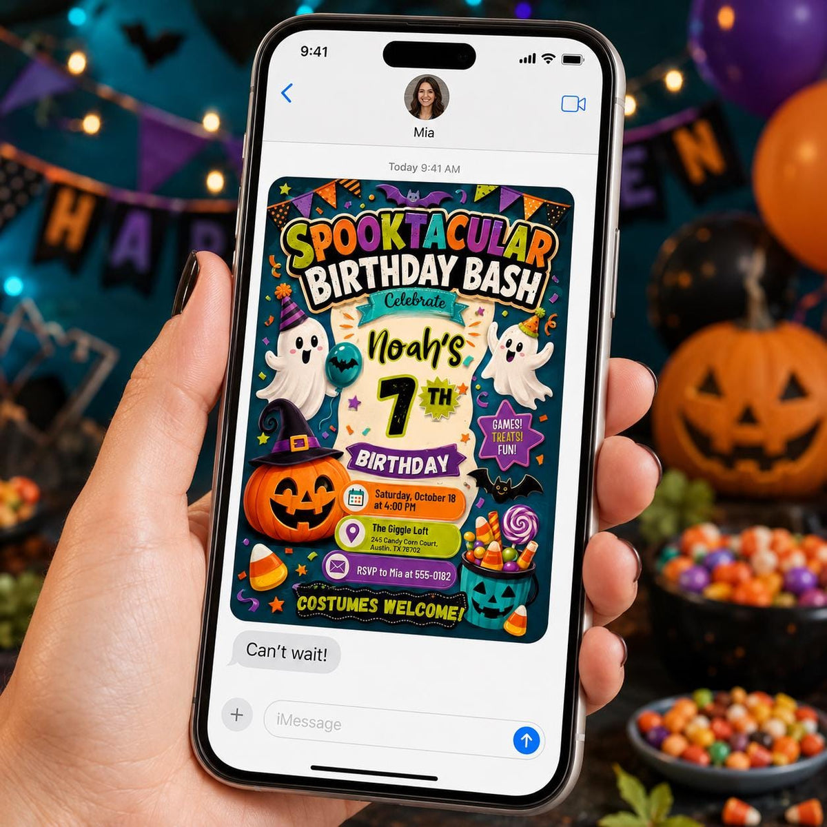 Ghost Spooktacular 7th Birthday Invitation — digital invitation, instant download