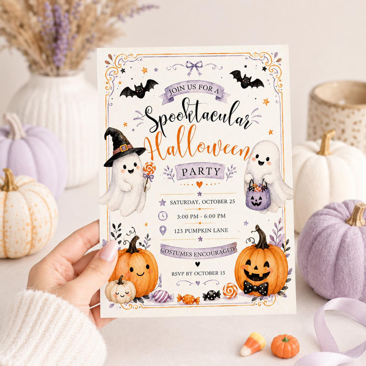 Ghost Spooktacular Halloween Party Invitation — print-ready Halloween party design from VoltBy