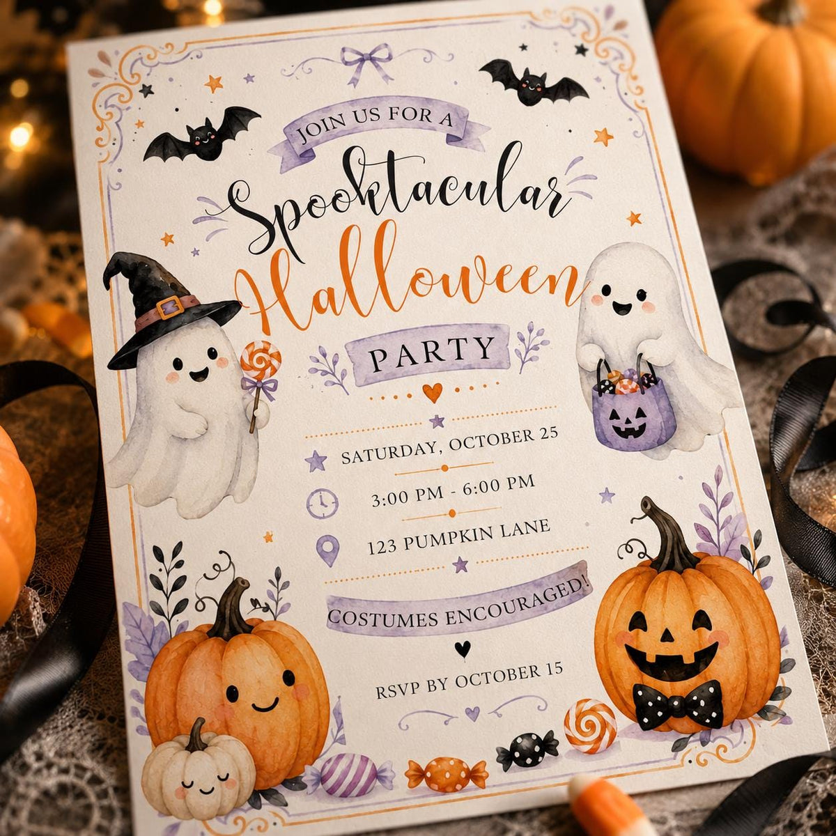 Ghost Spooktacular Halloween Party Invitation — Halloween party stationery by VoltBy