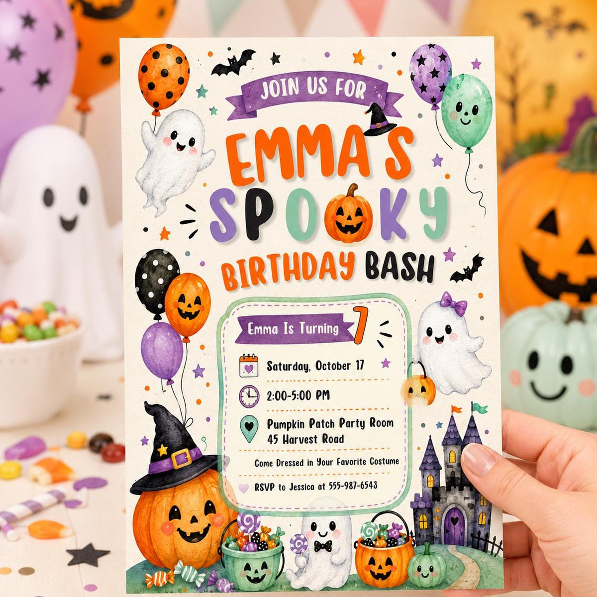 Ghost Spooky Birthday Invitation — print-ready birthday party design from VoltBy