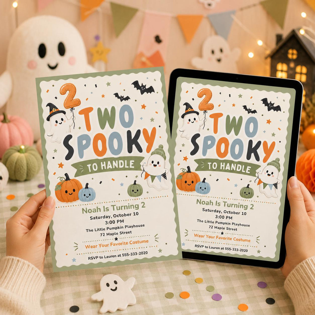 Ghost Two Spooky to Handle Invitation — invitation you personalize in Canva