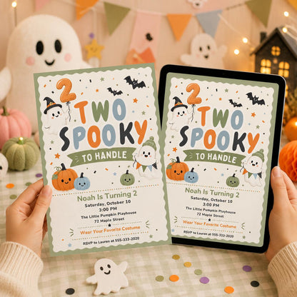 Ghost Two Spooky to Handle Invitation — invitation you personalize in Canva