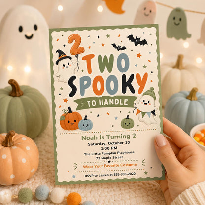 Ghost Two Spooky to Handle Invitation — print-ready 2nd birthday party design from VoltBy