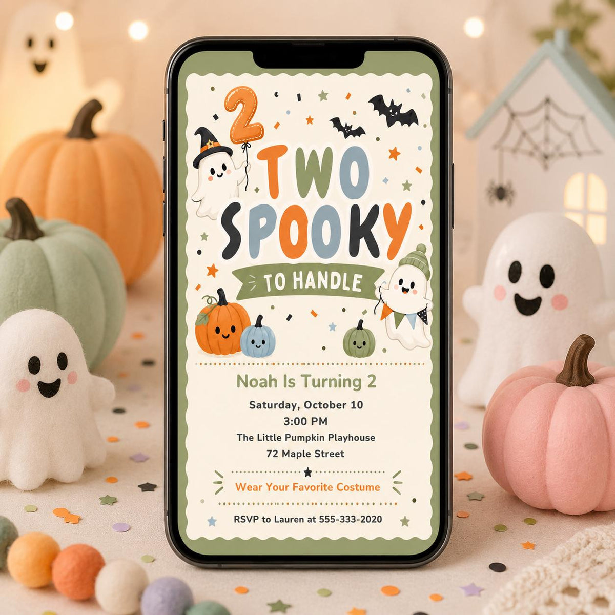 Ghost Two Spooky to Handle Invitation — digital invitation, instant download