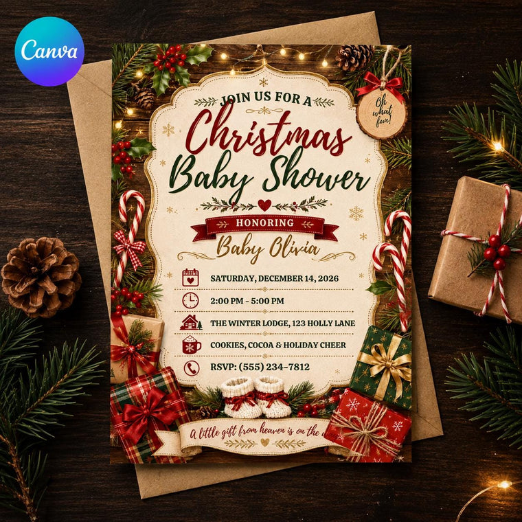 Gingerbread Christmas Baby Shower Invitation for Boys