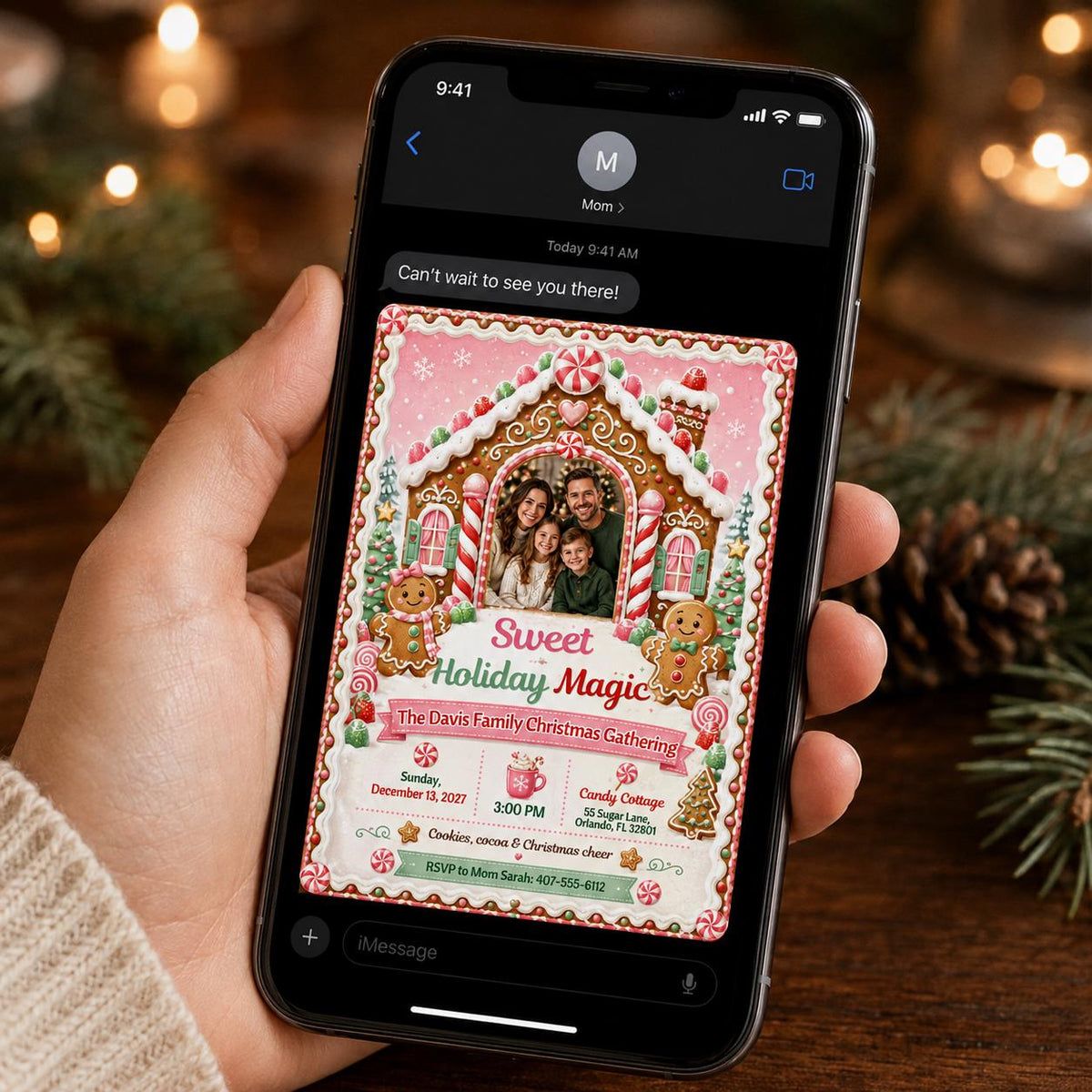 Gingerbread Christmas Party Invitation — invitation you personalize in Canva