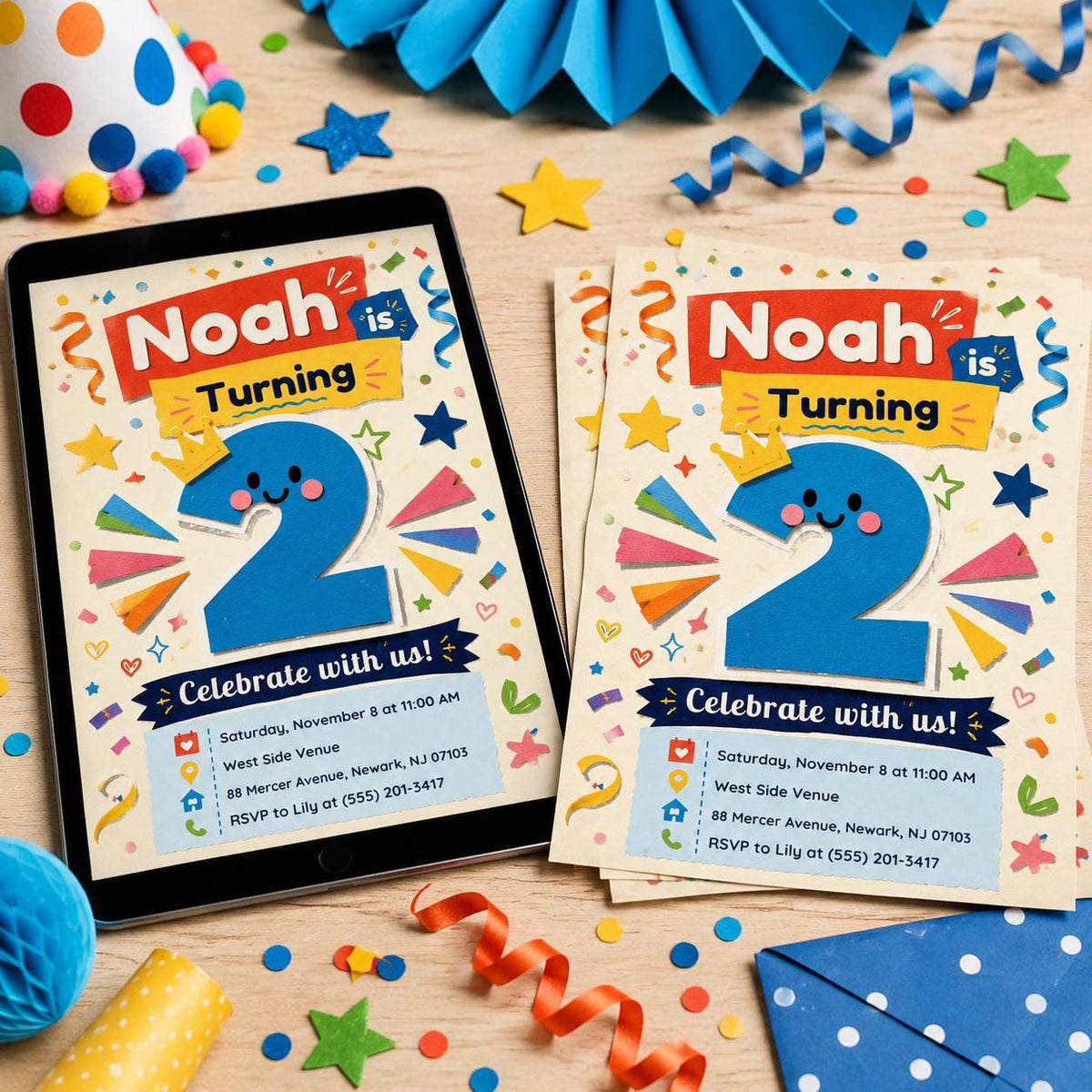 Gingham Funny 2nd Birthday Invitation — invitation you personalize in Canva