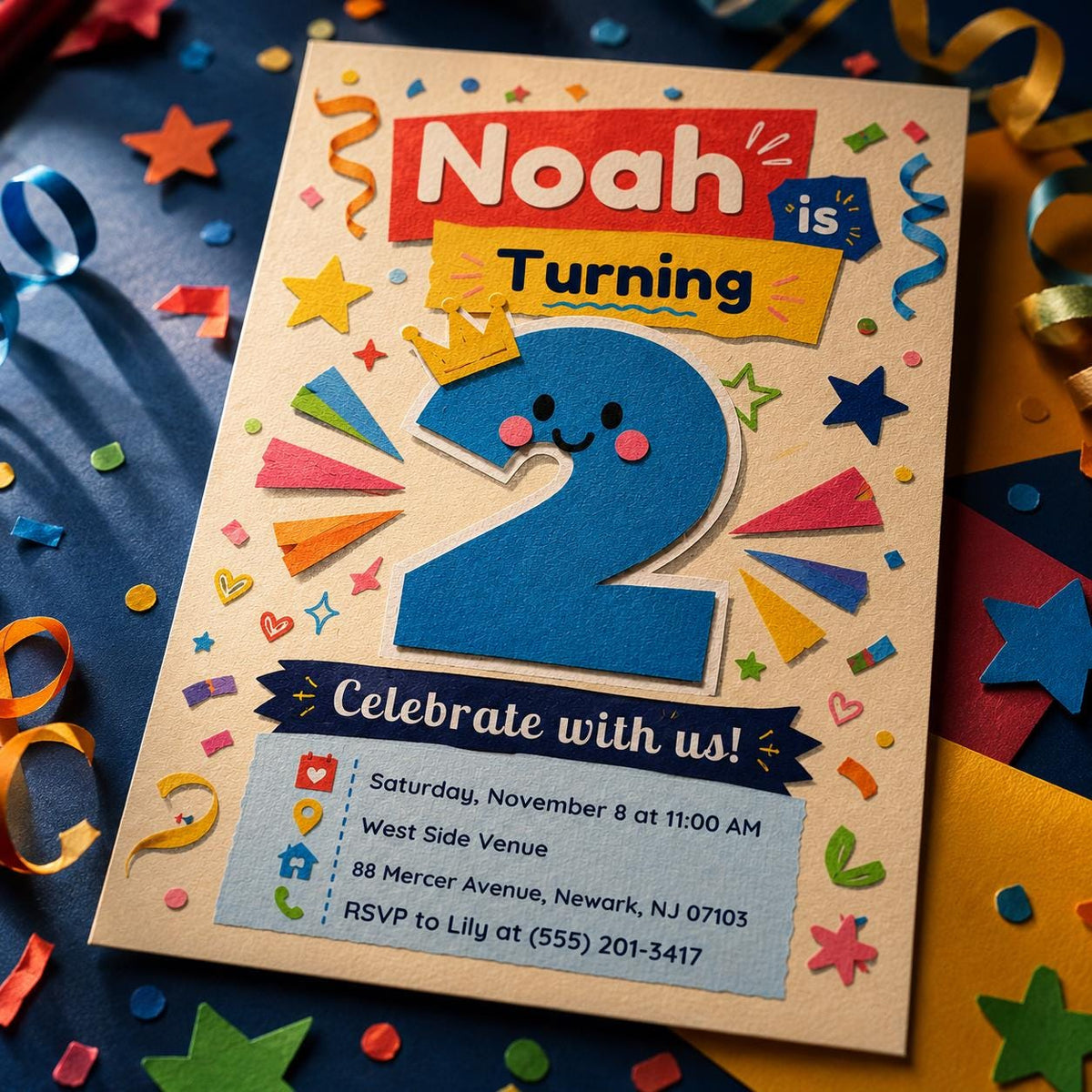 Gingham Funny 2nd Birthday Invitation — digital invitation, instant download