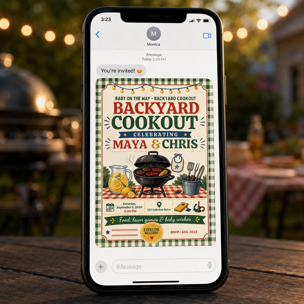 Gingham Rustic BBQ Baby Shower Invitation — invitation you personalize in Canva