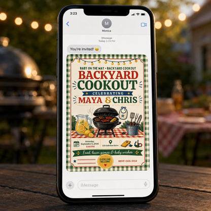 Gingham Rustic BBQ Baby Shower Invitation — invitation you personalize in Canva