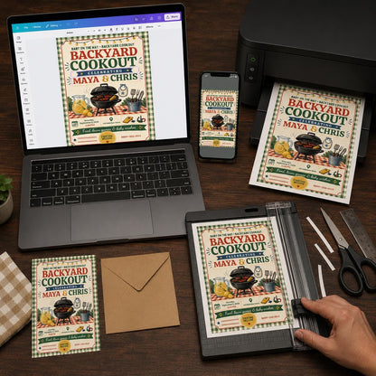 Gingham Rustic BBQ Baby Shower Invitation — digital invitation, instant download