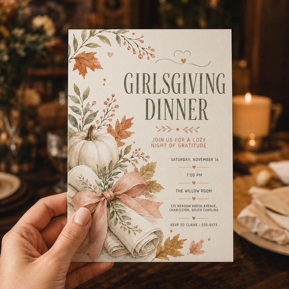 Girlsgiving Dinner Invitation for Girls — print-ready Thanksgiving gathering design from VoltBy