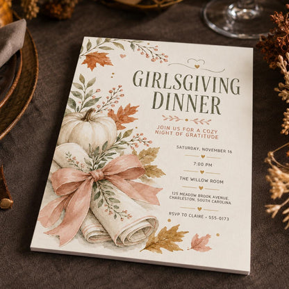 Girlsgiving Dinner Invitation for Girls — Thanksgiving gathering stationery by VoltBy