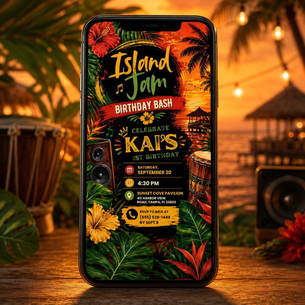 Glitter Island Jam Birthday Invitation — music design