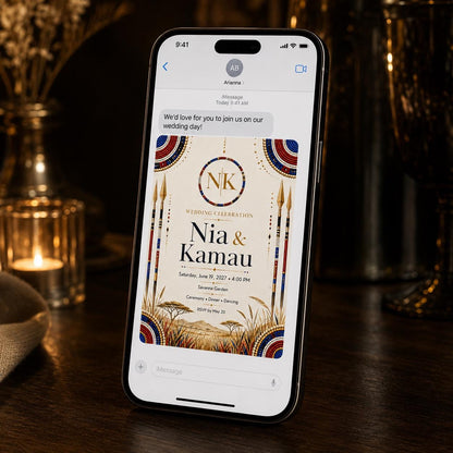 Gold African Wedding Invitation — invitation you personalize in Canva