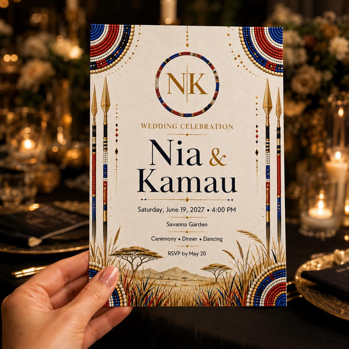 Gold African Wedding Invitation — print-ready wedding design from VoltBy