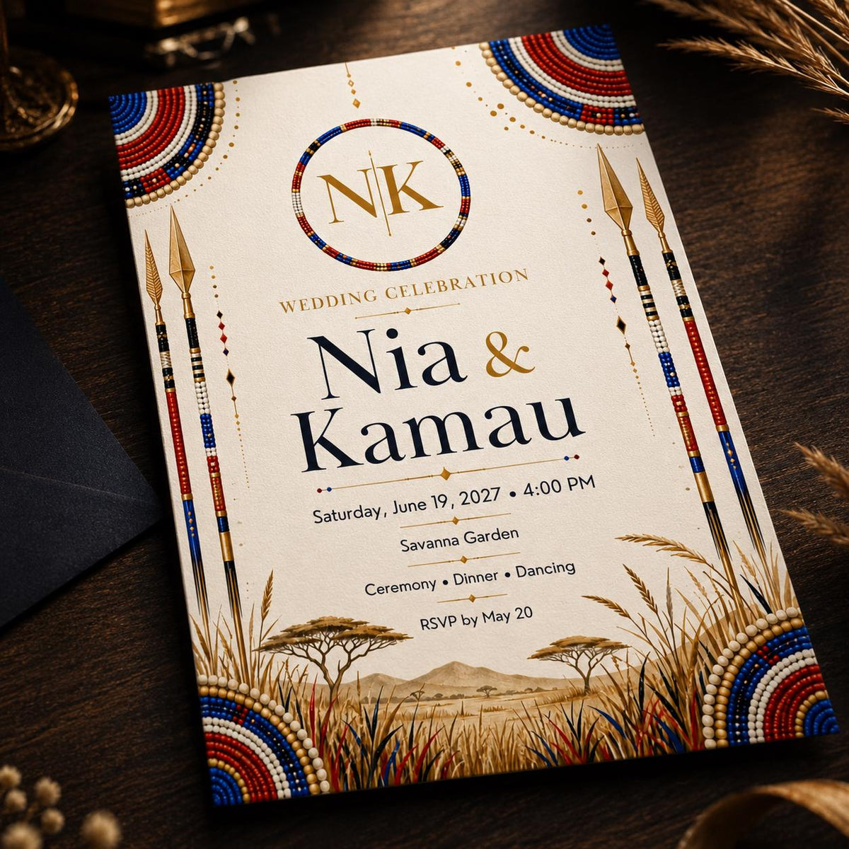 Gold African Wedding Invitation — wedding stationery by VoltBy