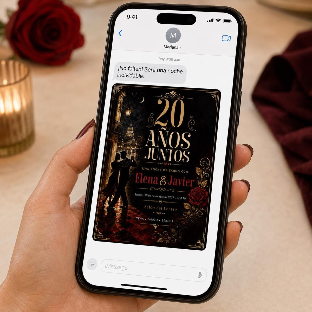 Gold and Black 20th Anniversary Tango Invitation — invitation you personalize in Canva
