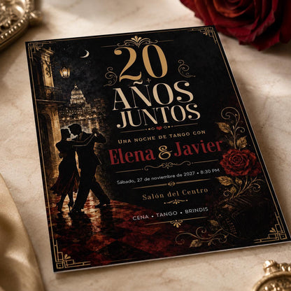 Gold and Black 20th Anniversary Tango Invitation — anniversary stationery by VoltBy